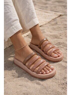 Melissa Platform Slide Sandals Size 10 Pink Jelly Strappy Minimalist